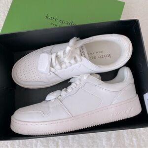 kate spade Women's Bolt Gem Action Leather Sneakers, Optic White, Size 9.5 B